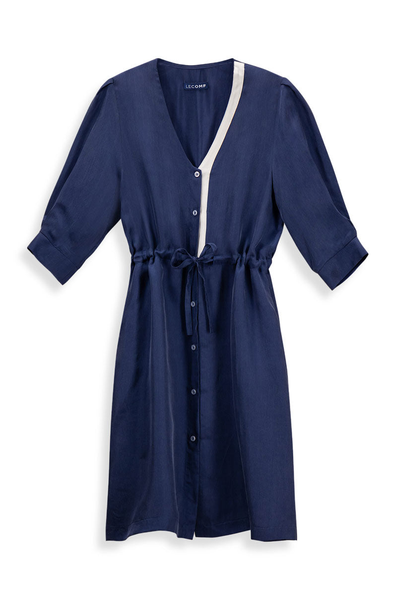 Vestido Kimono azul Mujer. Hecho en Cupro, un textil similar a la seda. LECOMF.